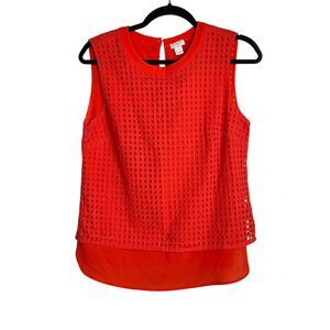 J Crew Shirt Womens 6 Red Sleeveless Eyelet Lace Overlay Lined Sheer Hem Summer